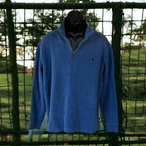 Polo by Ralph Lauren 1/4 Zip Pullover Sweater, Solid Blue, XL. (P112823-2)